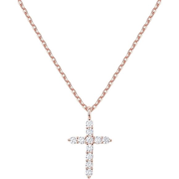 Jewelry - New Rose Gold 14K Gold Plated Cubic Zirconia Cross Faith Pendant Necklace
